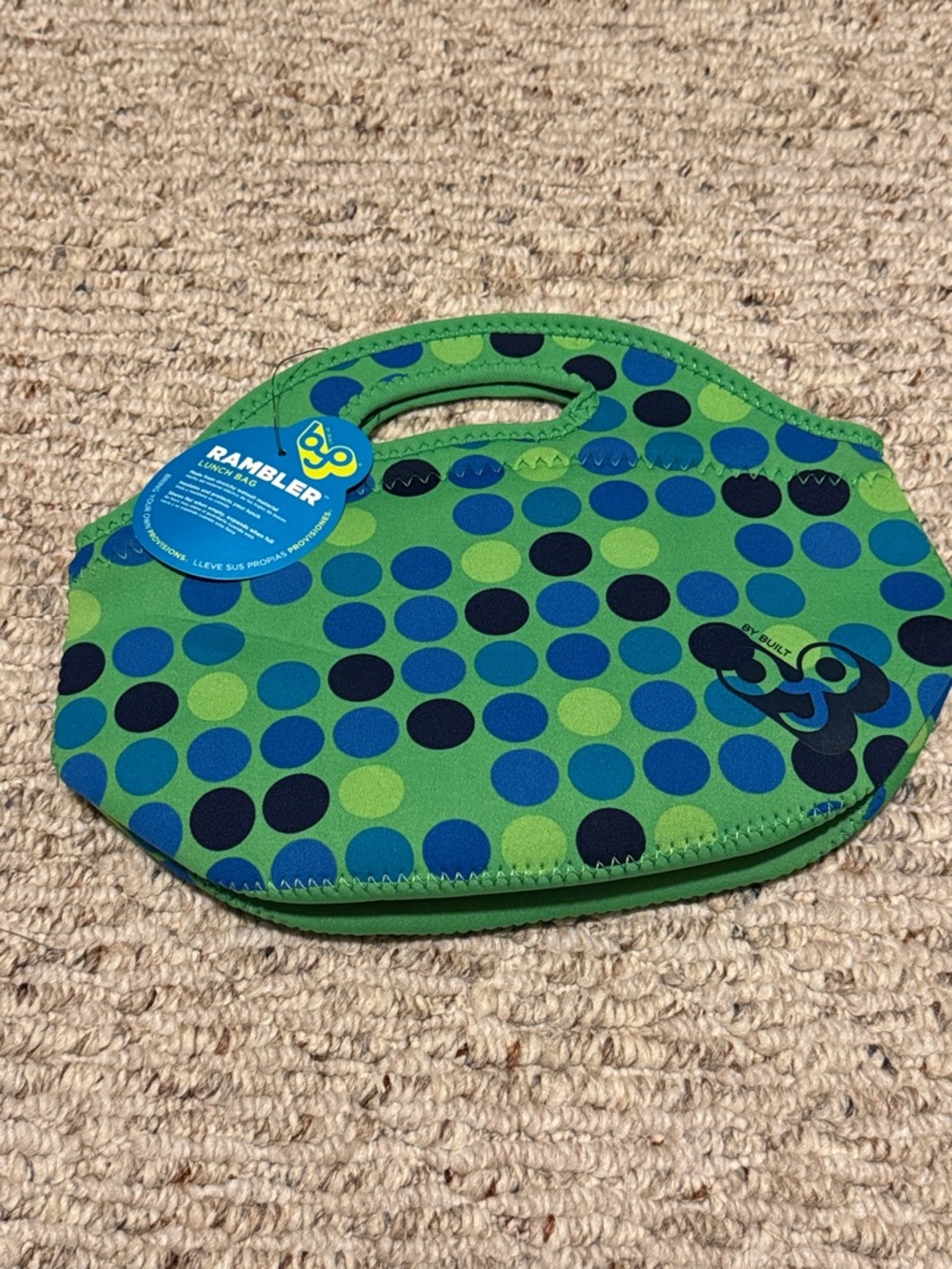 Byo by BUILT Rambler Neoprene Lunch Bag - Green & Blue Polka Dot